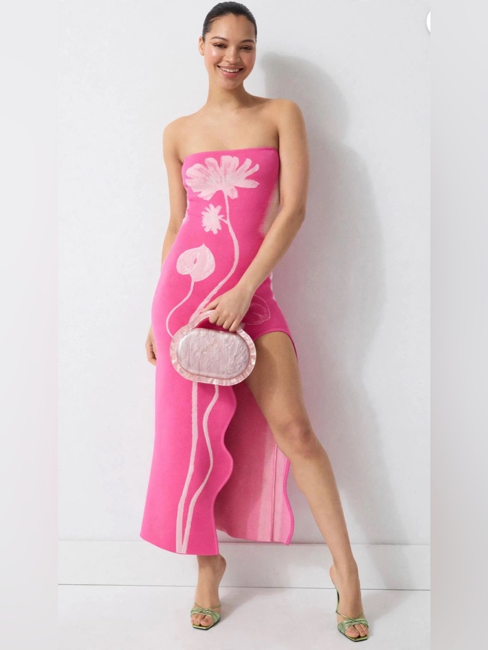 PH5 Iris Flower Print Strapless Pink Knit dress Sz Small.